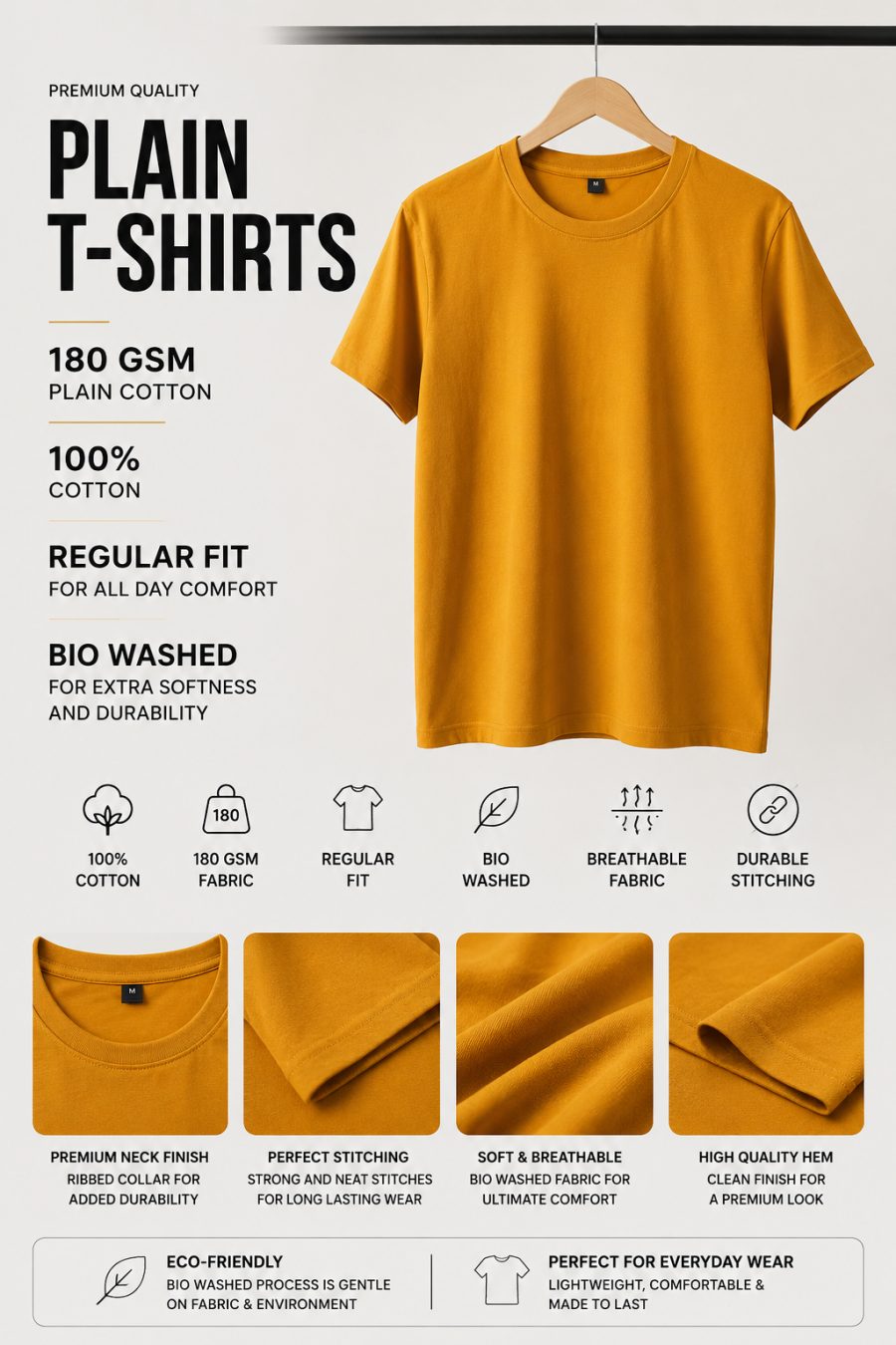 Mustard Yellow - Men's Plain Tees