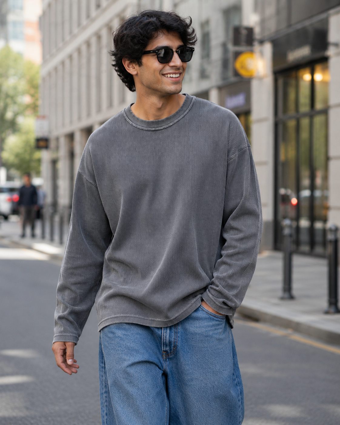 Grey Acid Wash Waffle Tee
