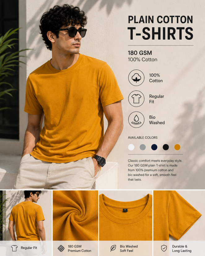 Mustard Yellow - Men's Plain Tees